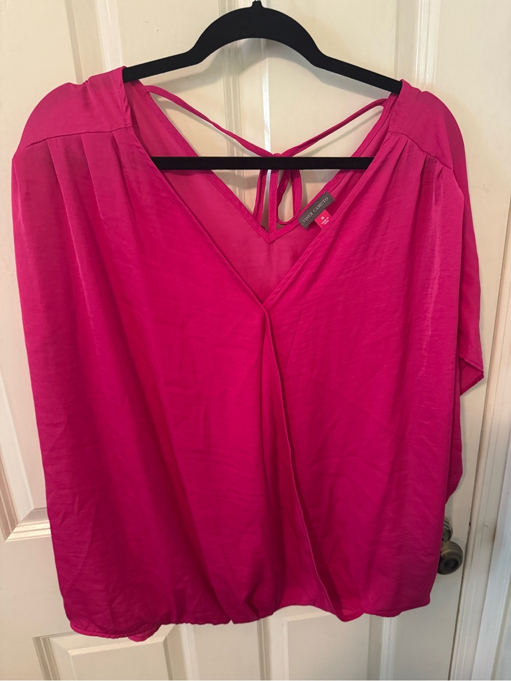 Vince Camuto Fuchsia V-Neck Blouse with Back Tie